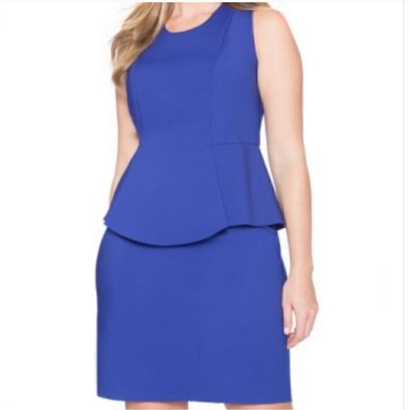 NWT ELOQUII Blue Sleeveless Pleated Peplum Dress - Size 22 - Picture 1 of 9